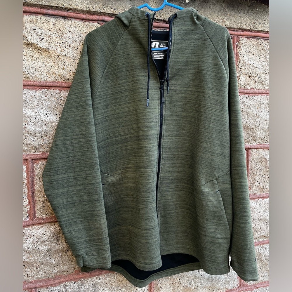 Russell Hunter army green zipper hooded hoodie sweatshirt XL